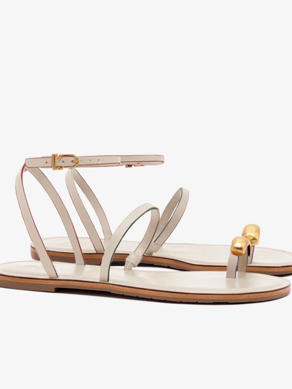 Larroude Biarritz Flat Sandal In Ivory Leather Size 8.5